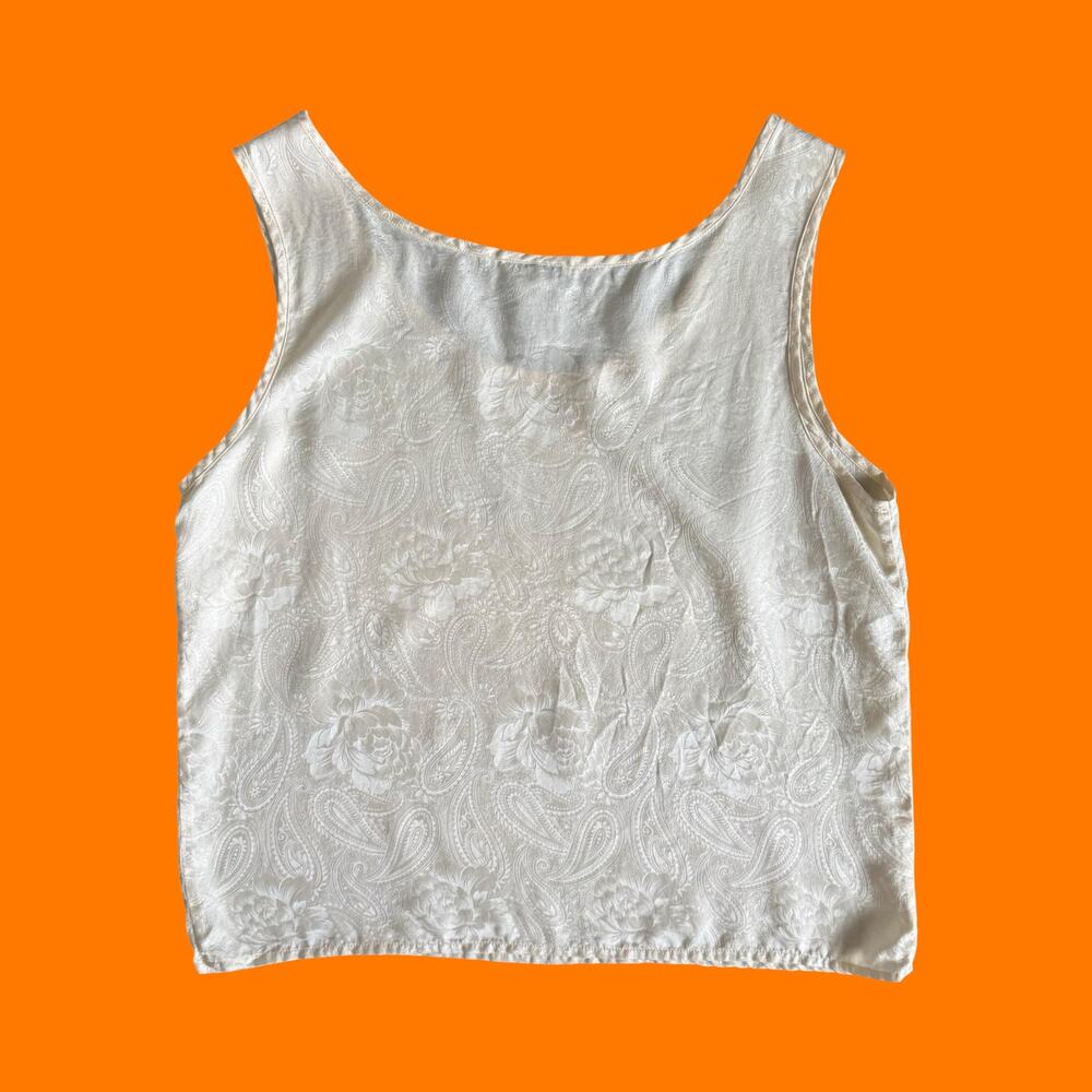 90's vintage ivory cream 100% silk jacquard camisole tank top M Lucie ann II - Picture 5 of 6